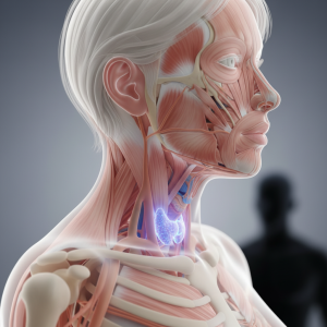 Schilddrüse bei Hashimoto-Thyreoiditis: Profilansicht mit blauem Glow